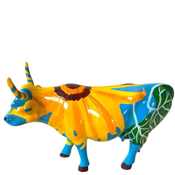 Cow Parade Figurine Yellow & Blue Floral Design Multicolor Display Piece. NIB - Picture 2 of 6